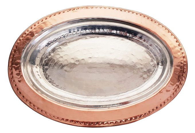 DLK - Handmade Pure Copper Serving Plate - Iskender Kebab Plate - Turkish Kebab presentation - Oval Copper Plate 12 inch (31cm) - Image 1