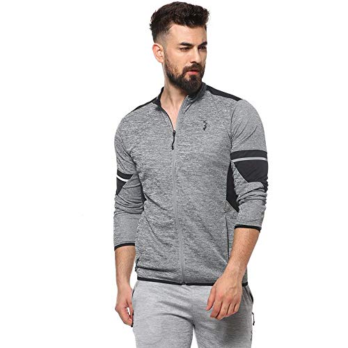Campus Sutra Men's Grey & Black Colour-Blocked Dri-Fit Activewear Jacket Regular Fit for Casual Wear | Structured Jacket Crafted with Comfort Fit and High-Performance for Everyday Wear - Image 1