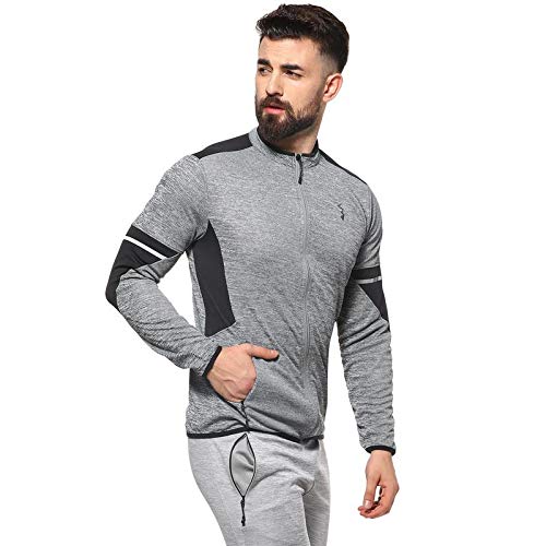 Campus Sutra Men's Grey & Black Colour-Blocked Dri-Fit Activewear Jacket Regular Fit for Casual Wear | Structured Jacket Crafted with Comfort Fit and High-Performance for Everyday Wear - Image 2
