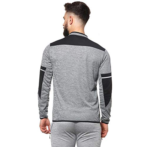 Campus Sutra Men's Grey & Black Colour-Blocked Dri-Fit Activewear Jacket Regular Fit for Casual Wear | Structured Jacket Crafted with Comfort Fit and High-Performance for Everyday Wear - Image 4