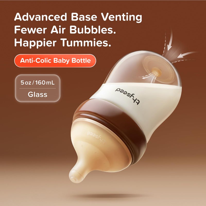 Thyseed Anti-Colic Glass Baby Bottle for Breastfed Infants, Paced Feeding, Breast-Like Newborn Slow Flow Nipple (1m+), 5 oz, 1 Pack - Image 2