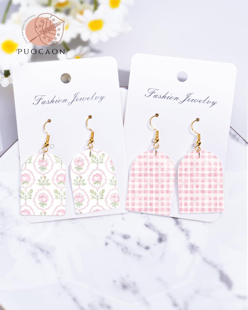 Puocaon Pink Polymer Clay Transfer Sheets - 18 Pcs Cute Bow Floral Transfer Paper for Polymer Clay Earrings Jewelry Chinoiserie Flowers Butterfly Pink Gingham Design - Image 2
