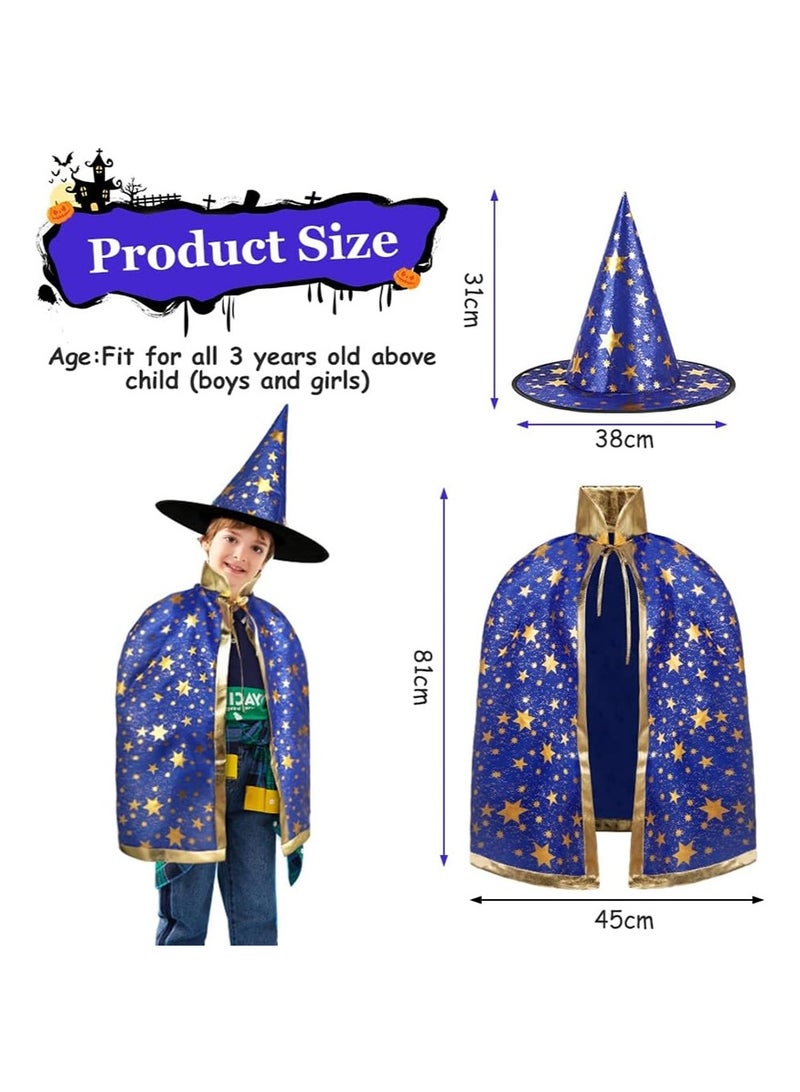 TAPIT Halloween Wizard Cosplay Cape for Kids, Stars Pattern Witch Costume Cloak with Hat for Children's Role Play Party, with Pumpkin Candy Bag (Blue) - Image 3