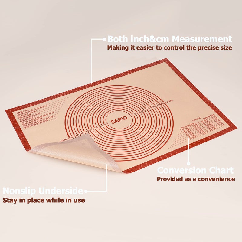 Sapid Extra Thick Silicone Pastry Mat Non-Slip With Measurements For Non-Stick Silicone Baking Mat Extra Large Dough Rolling Pie Crust Kneading Mats Countertop Placement Mats (24 "" X 36 "" Red) - Image 3