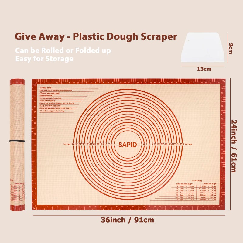 Sapid Extra Thick Silicone Pastry Mat Non-Slip With Measurements For Non-Stick Silicone Baking Mat Extra Large Dough Rolling Pie Crust Kneading Mats Countertop Placement Mats (24 "" X 36 "" Red) - Image 2