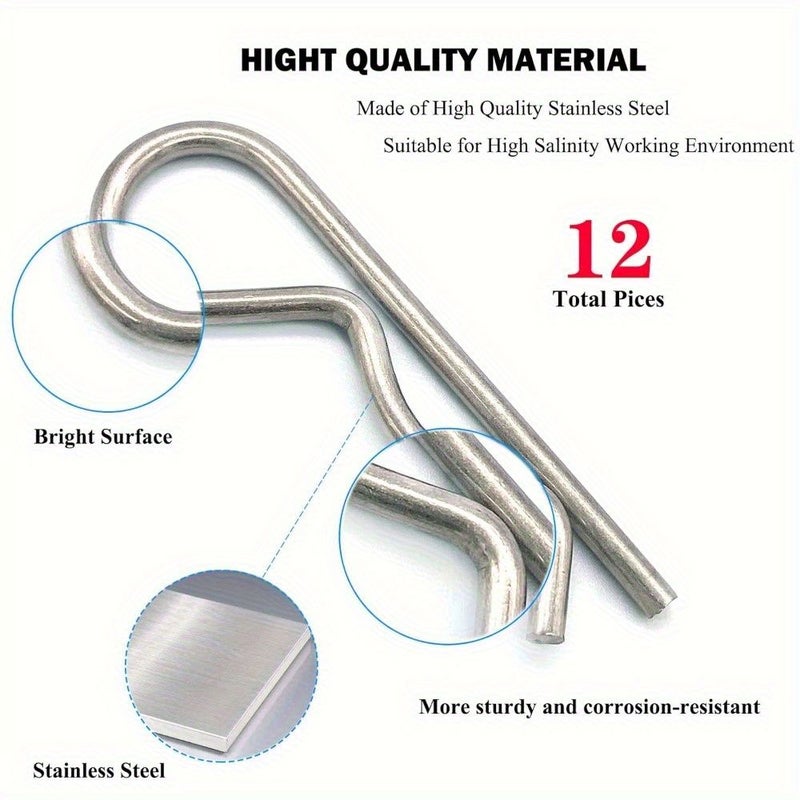 12pcs Stainless Steel R-Shaped Hairpin Clips For Trailer Locking Spring Wire - Image 3
