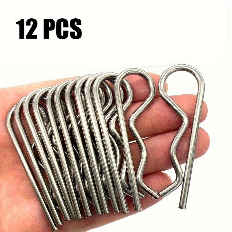 12pcs Stainless Steel R-Shaped Hairpin Clips For Trailer Locking Spring Wire - Image 1