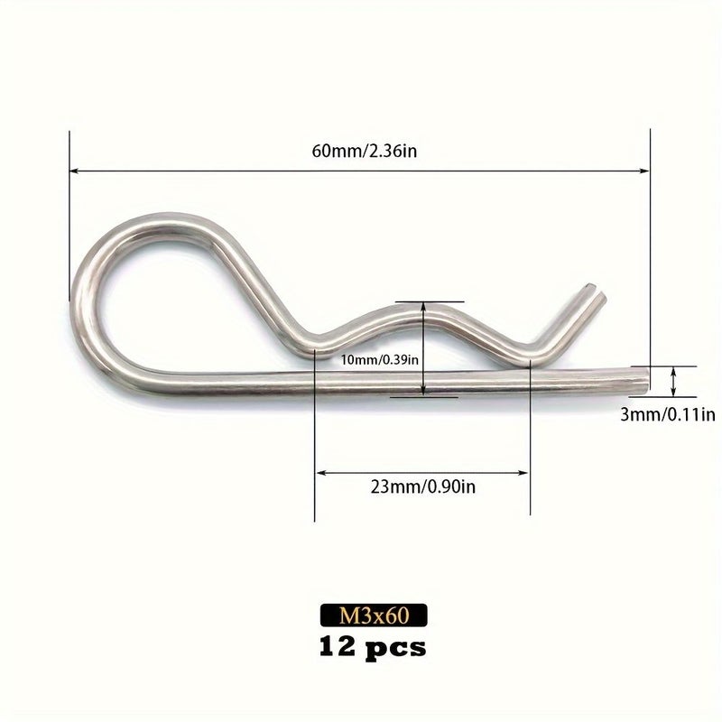 12pcs Stainless Steel R-Shaped Hairpin Clips For Trailer Locking Spring Wire - Image 5