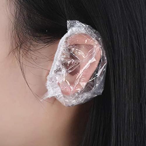 DNHCLL 100PCS Ear Protector Caps Disposable Elastic Clear Shower Water Ear Covers Large For Hair Dye Shower Bathing Spa Home Use Hotel and Hair Salon