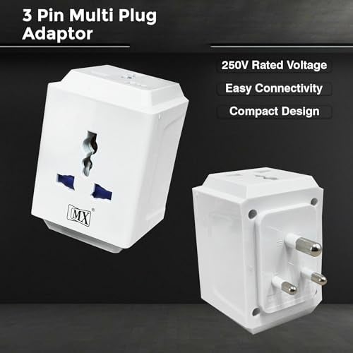 MX 3 Pin Universal Travel Adapter | Multi-Plug Socket for 2-Pin & 3-Pin Devices | 3-Way Outlet, 250V Max | Compatible with Laptops, Mobiles, Home & Office - Image 3