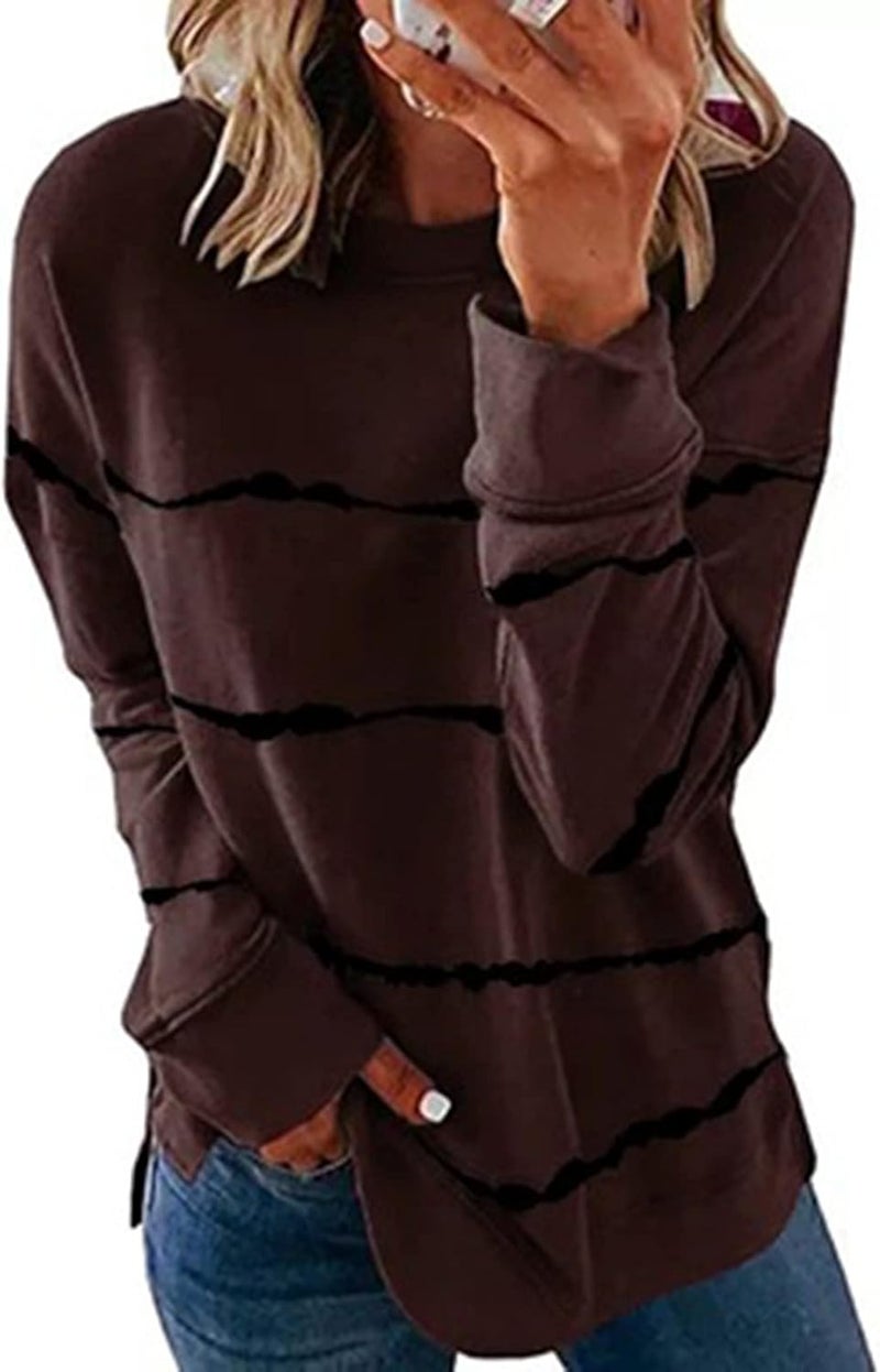 cheekyglo Womens 2022 Fall Winter Fashion Tops Casual Long Sleeve Crewneck Sweatshirt Blouse Striped Loose Soft Pullover Shirts - Image 2