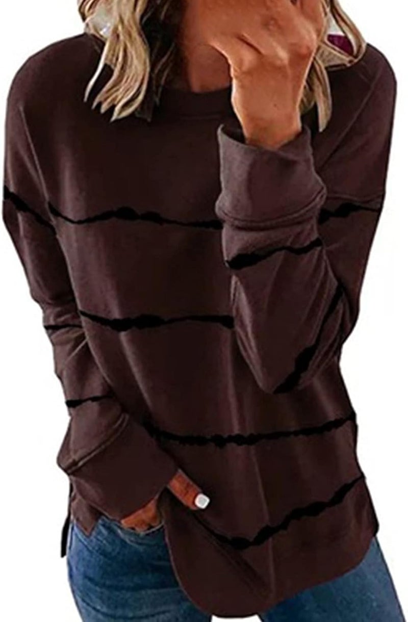 cheekyglo Womens 2022 Fall Winter Fashion Tops Casual Long Sleeve Crewneck Sweatshirt Blouse Striped Loose Soft Pullover Shirts - Image 1