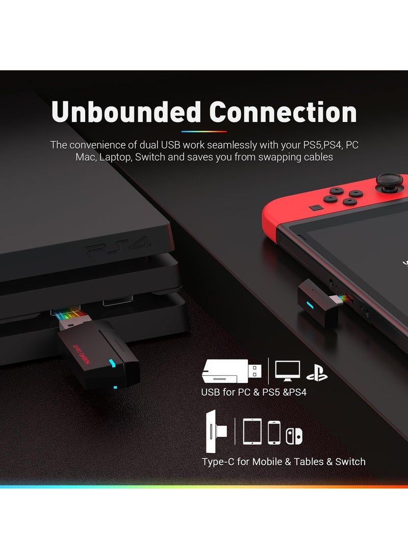 NUBWO G08 سماعة ألعاب لاسلكية مزدوجة مع ميكروفون لأجهزة PS5، PS4، الكمبيوتر الشخصي، الهاتف المحمول، الكمبيوتر اللوحي، 2.4 جيجا هرتز لاسلكي + بلوتوث TF RGB Light