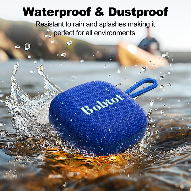 Bobtot Portable Wireless Bluetooth Speakers - IPX7 Waterproof Small Shower Speaker with 16 Hours Playtime, Loud Stereo Sound, Built-in Mic, TWS, Mini Size with Carry Lanyard for Outdoor, Blue - Image 4