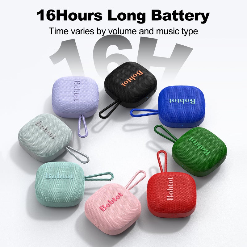 Bobtot Portable Wireless Bluetooth Speakers - IPX7 Waterproof Small Shower Speaker with 16 Hours Playtime, Loud Stereo Sound, Built-in Mic, TWS, Mini Size with Carry Lanyard for Outdoor, Blue - Image 3