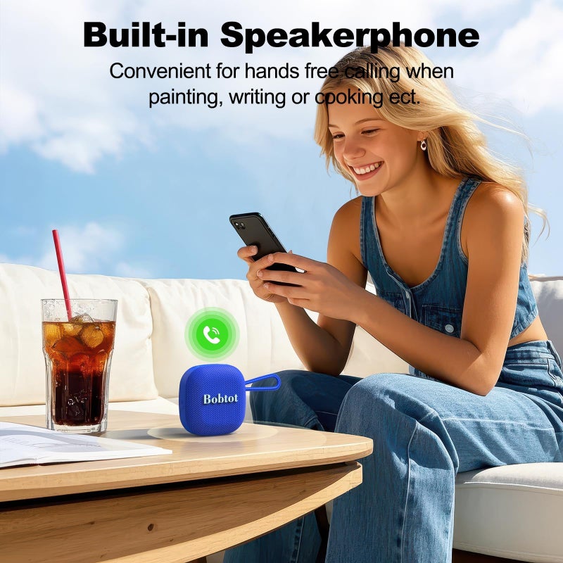 Bobtot Portable Wireless Bluetooth Speakers - IPX7 Waterproof Small Shower Speaker with 16 Hours Playtime, Loud Stereo Sound, Built-in Mic, TWS, Mini Size with Carry Lanyard for Outdoor, Blue - Image 5