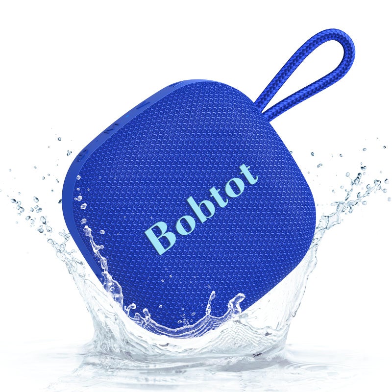 Bobtot Portable Wireless Bluetooth Speakers - IPX7 Waterproof Small Shower Speaker with 16 Hours Playtime, Loud Stereo Sound, Built-in Mic, TWS, Mini Size with Carry Lanyard for Outdoor, Blue - Image 1