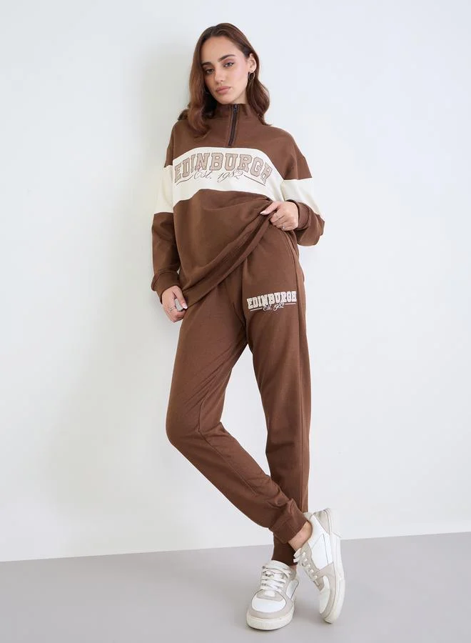Styli Styli Brown Regular Fit Longline Sweatshirt and Cuffed Jogger Co-Ords