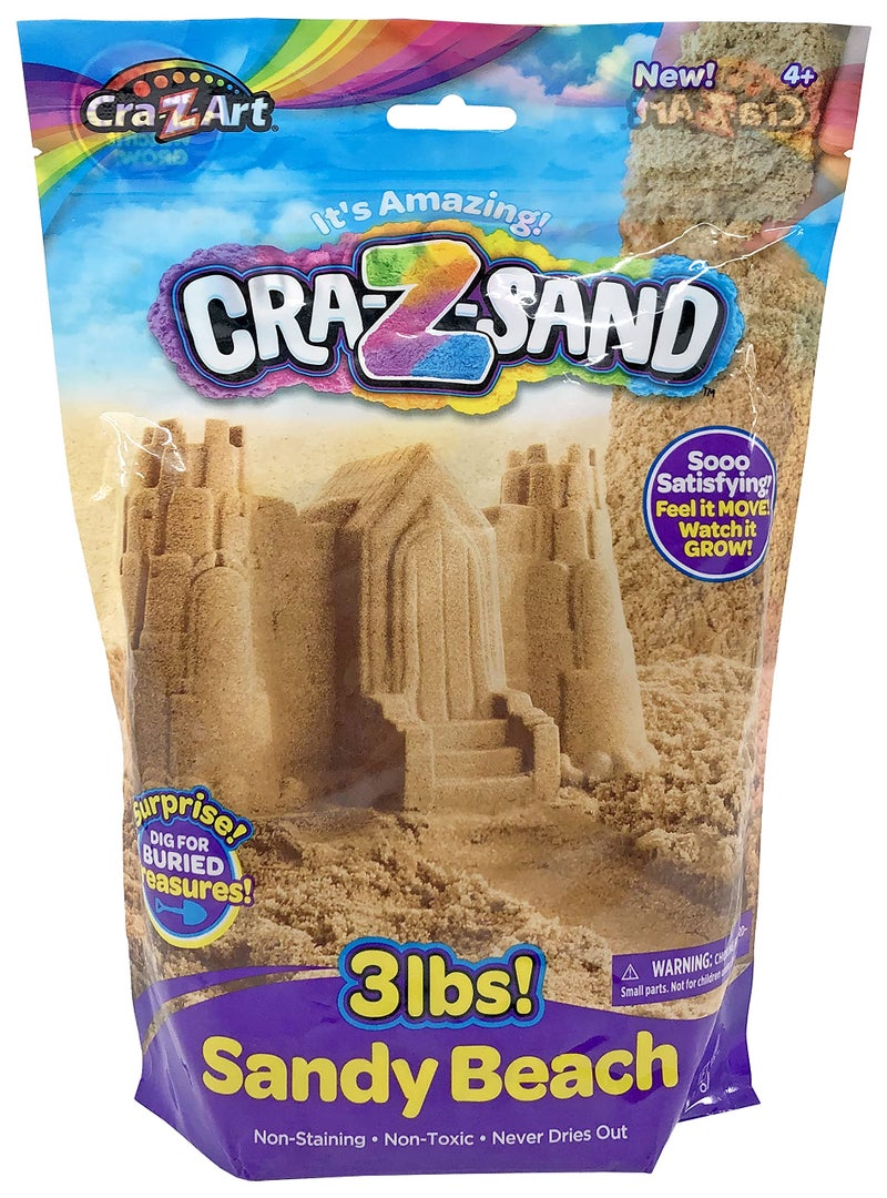 Cra-Z-Art CRA-Z-Sand 3LB Bag of Amazing Beach Sand with Surprise Sand Tool, Shape, Mold and Slice It, Fun Sensory Toy for Ages 4 and up - Image 1