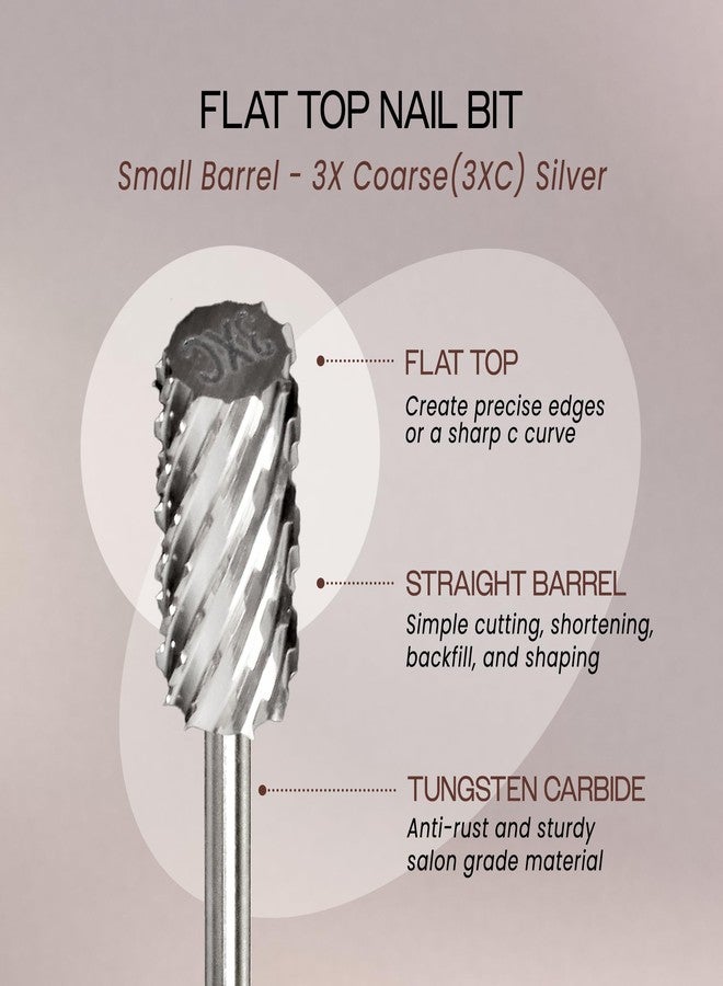 PANA Flat Top Small Barrel 3/32" Shank Size - (Silver, 3X Coarse Grit) - Fast remove Acrylic or Hard Gel Nail Drill Bit for Manicure Pedicure Salon Professional or Beginner - Image 2