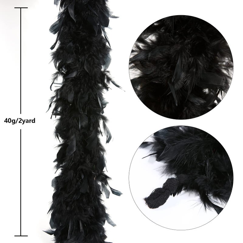 THARAHT Black Chandelle Turkey Feather Boa 2 Yards 40g for DIY Craft Home Dancing Wedding Party Halloween Costume Decoration Feather Boa - Image 3