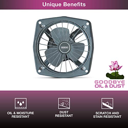 Usha Aeroclean Pro 150mm (6-Inch) Exhaust Fan for Kitchen | High Speed 100% Copper Motor | Goodbye Oil & Dust Coating |Scratch and Stain Resistant| Easy to Clean | 2-Year Warranty | Metallic Grey - Image 2