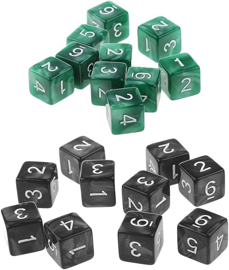 klarako Set of 20 16mm Acrylic D6 Six sided Dice  Green and Black, 16mm - Image 1