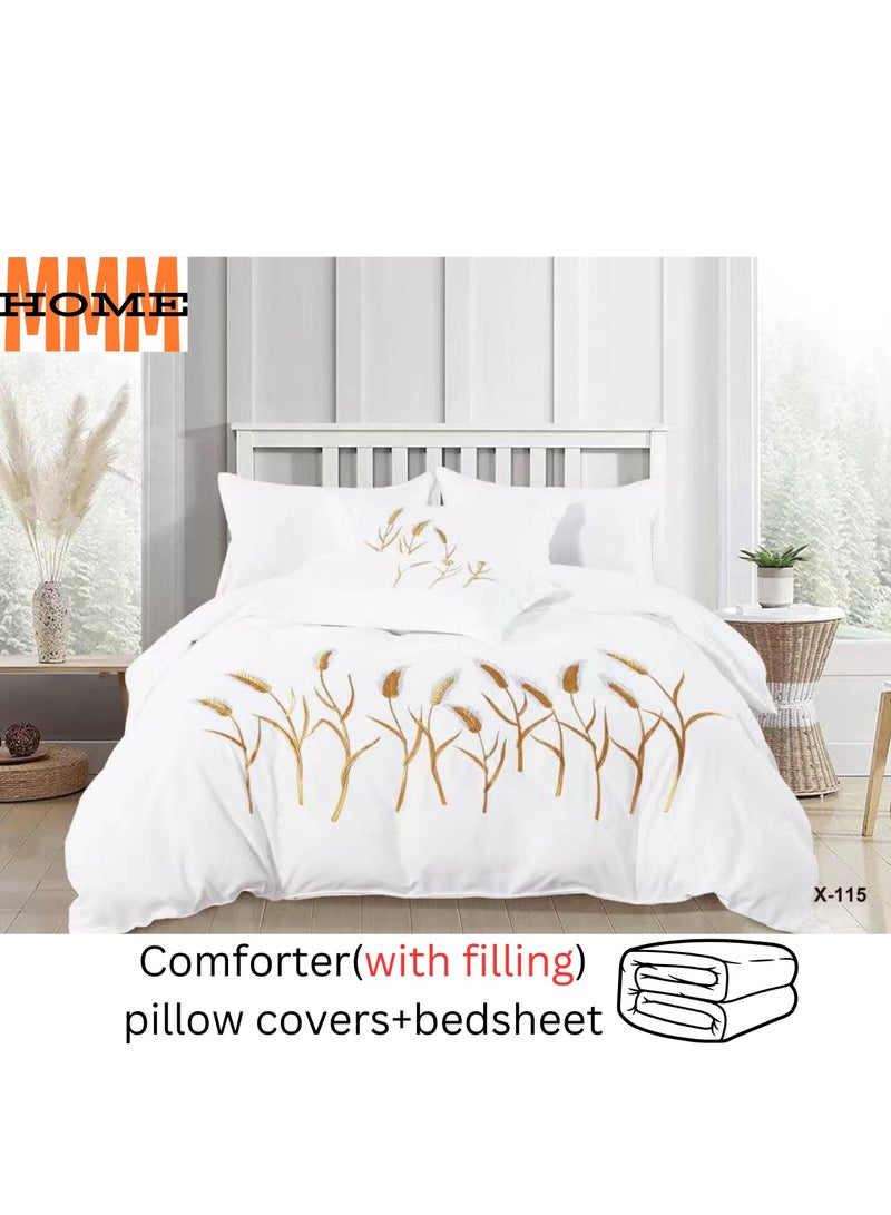 MMM HOME MMM HOME Embroidered 6pcs King size High Cotton Hotel Master Quality Microfiber Bedding Set Comforter/Bedsheet/Pillow covers set  - Image 2