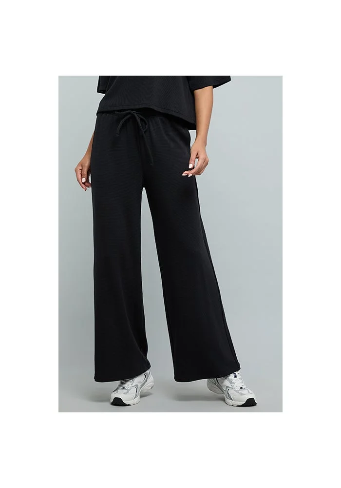 أر أند بي Solid Knitted Pants with Drawstring Waist