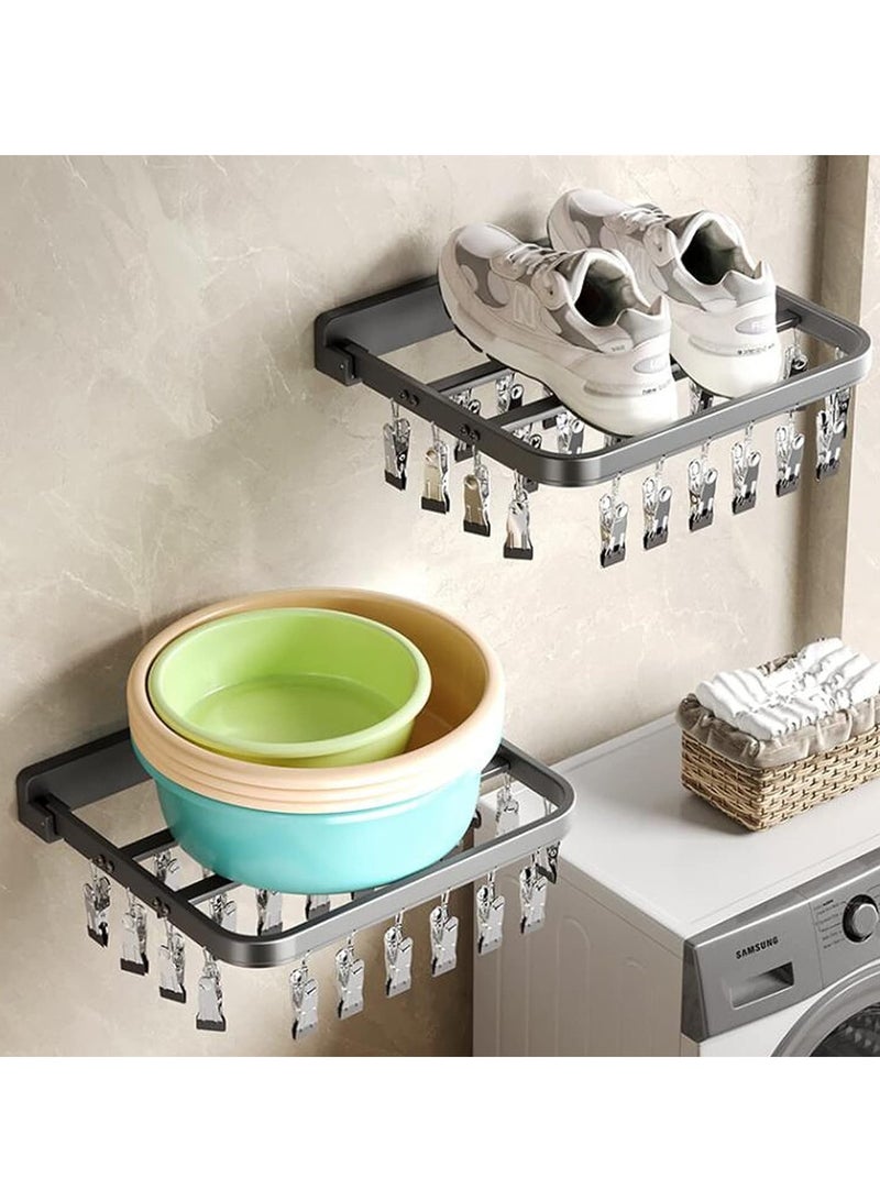 Hihonor Clothes Drying Rack Wall Mounted,Foldable Clothes Airer with 26 Clips,Space Saver Clothes Drying Hanger Racks for Balcony,Laundry,Bathroom - Image 2