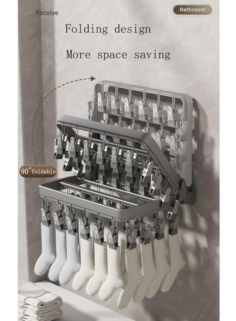 Hihonor Clothes Drying Rack Wall Mounted,Foldable Clothes Airer with 26 Clips,Space Saver Clothes Drying Hanger Racks for Balcony,Laundry,Bathroom - Image 4