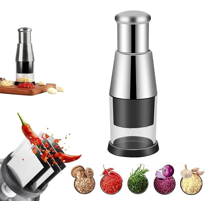 Calyrex Pressed Garlic Chopper Multifunctional Manual Food Presser and Hand Press for Mincing Garlic Slicing Peppers and Onions Stainless Steel - Image 1