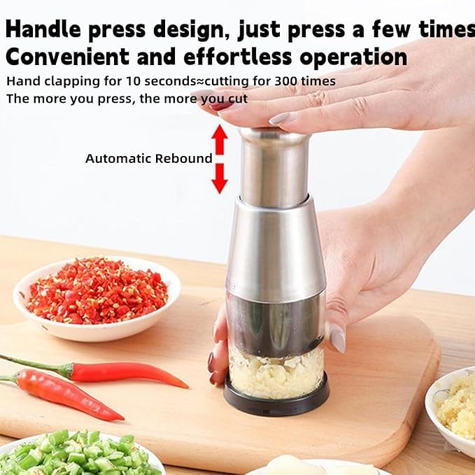 Calyrex Pressed Garlic Chopper Multifunctional Manual Food Presser and Hand Press for Mincing Garlic Slicing Peppers and Onions Stainless Steel - Image 5