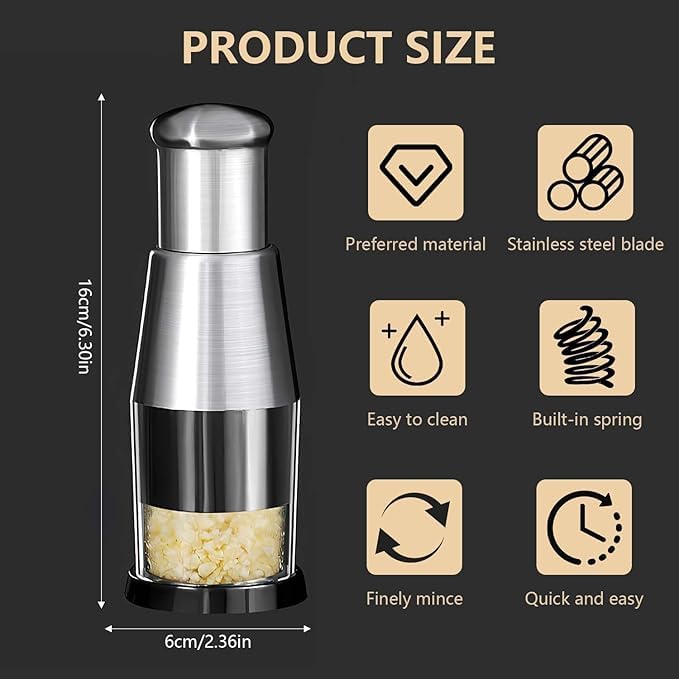 Calyrex Pressed Garlic Chopper Multifunctional Manual Food Presser and Hand Press for Mincing Garlic Slicing Peppers and Onions Stainless Steel - Image 3