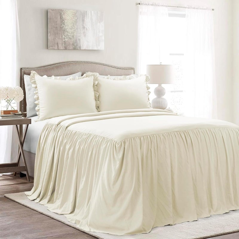 Lush Decor Cross-location transit friendly build Ruffle Skirt Bedspread Ivory Shabby Chic Farmhouse Style Lightweight 3 Piece Set, King All-scene compatible build - Image 1