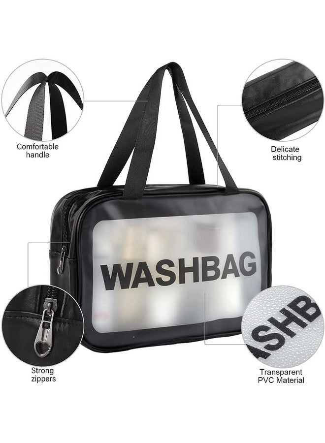 TAGUDA Pvc Cosmetic Toiletry Makeup Vanity Shaving Household Grooming Travel Storage Organizer Bags Pouch Kit Pack For Unisex Girls Travel (Black, 21 Cm) - Image 2