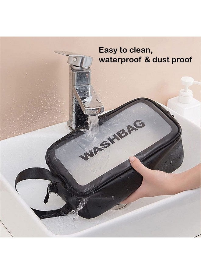 TAGUDA Pvc Cosmetic Toiletry Makeup Vanity Shaving Household Grooming Travel Storage Organizer Bags Pouch Kit Pack For Unisex Girls Travel (Black, 21 Cm) - Image 3