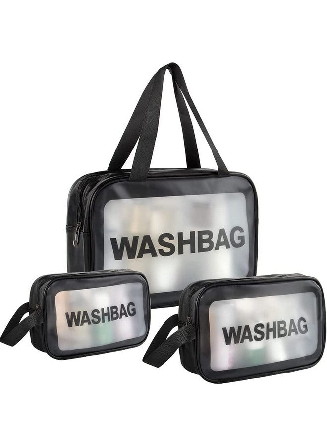 TAGUDA Pvc Cosmetic Toiletry Makeup Vanity Shaving Household Grooming Travel Storage Organizer Bags Pouch Kit Pack For Unisex Girls Travel (Black, 21 Cm) - Image 1