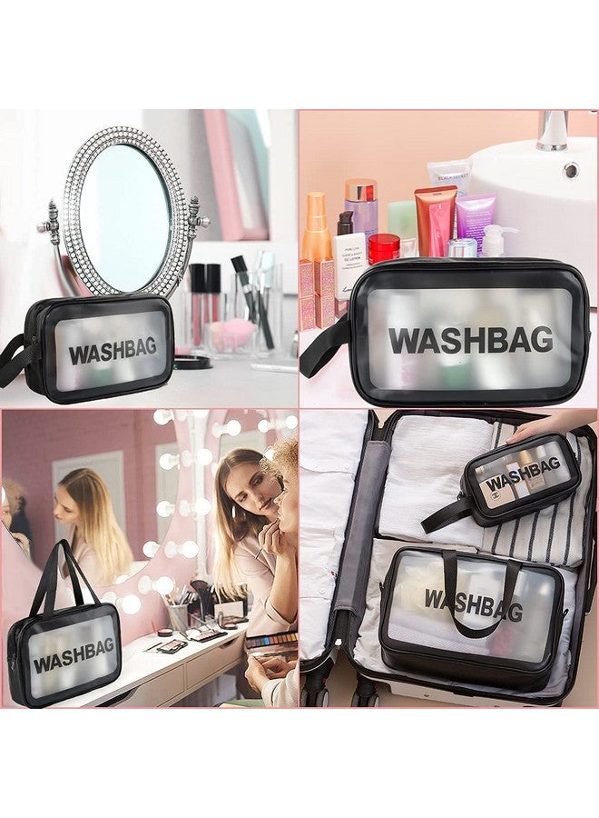 TAGUDA Pvc Cosmetic Toiletry Makeup Vanity Shaving Household Grooming Travel Storage Organizer Bags Pouch Kit Pack For Unisex Girls Travel (Black, 21 Cm) - Image 4