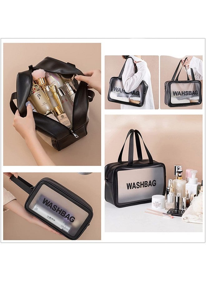 TAGUDA Pvc Cosmetic Toiletry Makeup Vanity Shaving Household Grooming Travel Storage Organizer Bags Pouch Kit Pack For Unisex Girls Travel (Black, 21 Cm) - Image 5