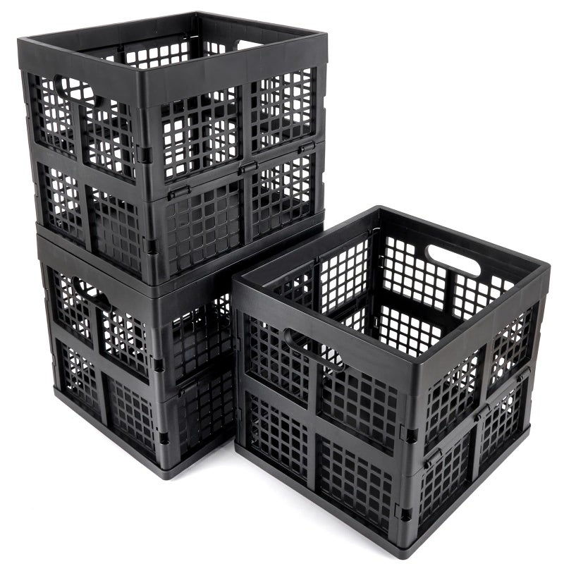 Eslite 3-Pack Collapsible Plastic Storage Crates,Foldable Crates for Storage,16L (Black) - Image 1