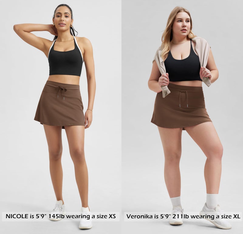ODODOS Women's Drawstring Tie Skirts Built-in Shorts Athletic Golf Tennis Skorts with Ball Pocket, Brunette, Medium - Image 5