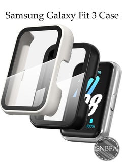 SNBFA 2 PCS for Samsung Galaxy Fit 3 Case, Full-Coverage Screen Protector Tempered Glass Bumper Cover Case for Samsung Galaxy Fit3 Smartwatch for Women Men Black+White  - Image 1