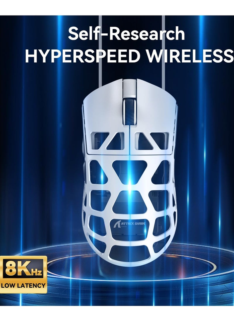 Attack Shark R3 46g Superlight Magnesium Alloy Wireless Gaming Mouse, BT/2.4Ghz/Wired Computer Mouse, 8000Hz Wireless Polling Rate, PAW3395 26K DPI Sensor, Programmable Mice, PC/Laptop/Mac (White)  - Image 5