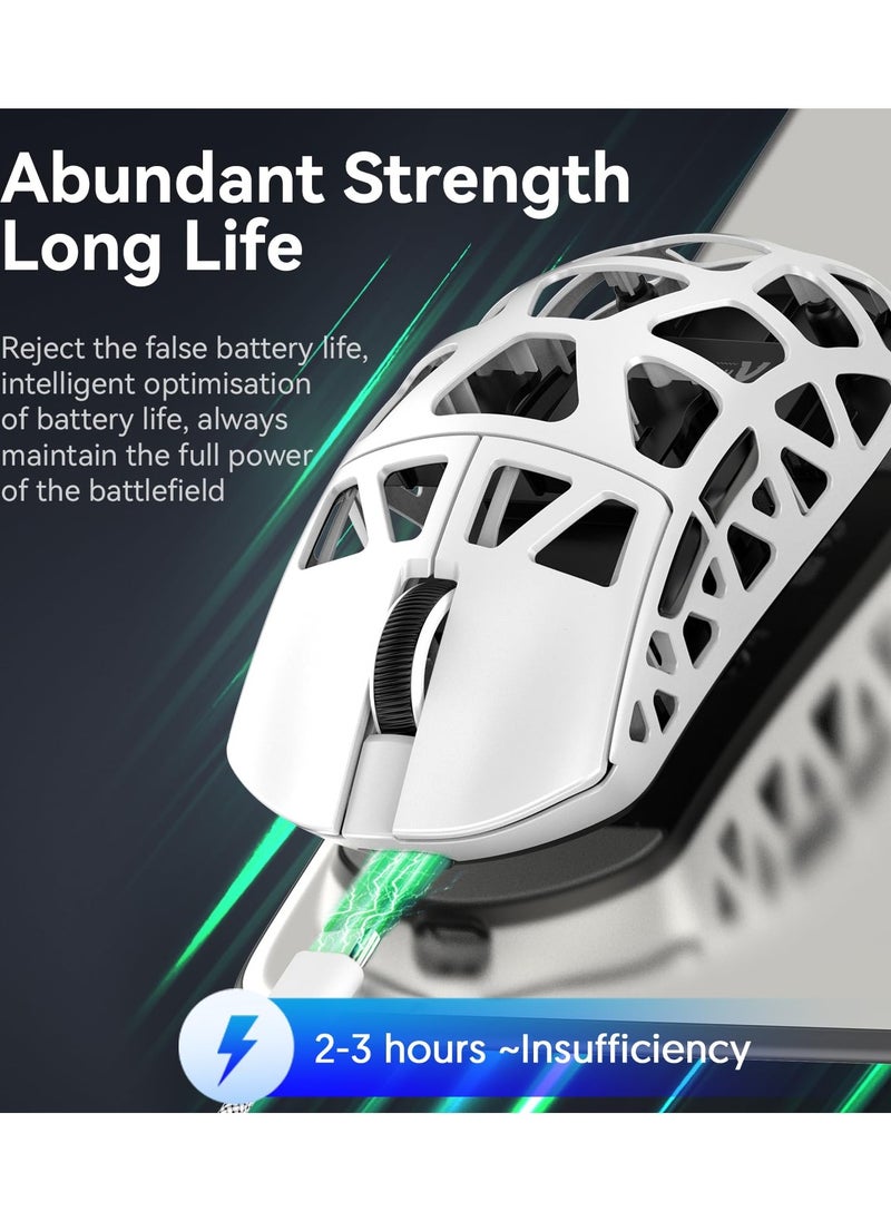 R3 46g Superlight Magnesium Alloy Wireless Gaming Mouse, BT/2.4Ghz/Wired Computer Mouse, 8000Hz Wireless Polling Rate, PAW3395 26K DPI Sensor, Programmable Mice, PC/Laptop/Mac (White)