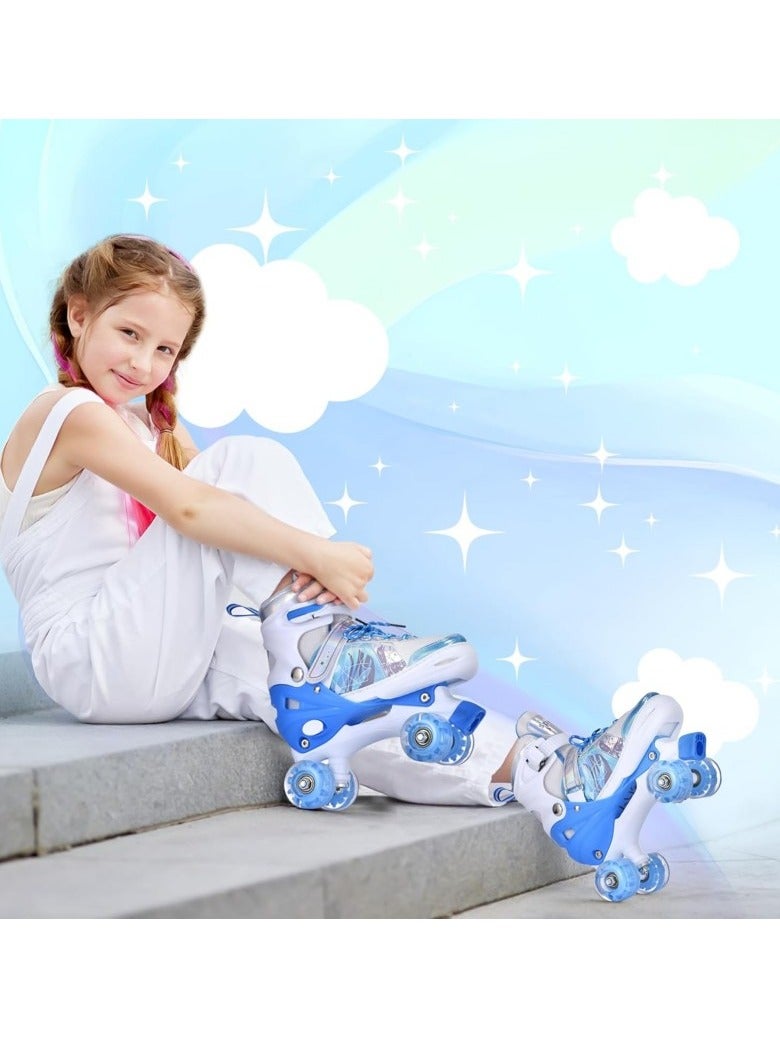 Generic Kids Roller Skates Shoes 4 Wheels Roller Shoes Boys Girls Wheel Shoes Roller Sneakers Shoes For Beginner More Balanced For Ramadan Gift Birthday Children Show Gift Blue  - Image 3