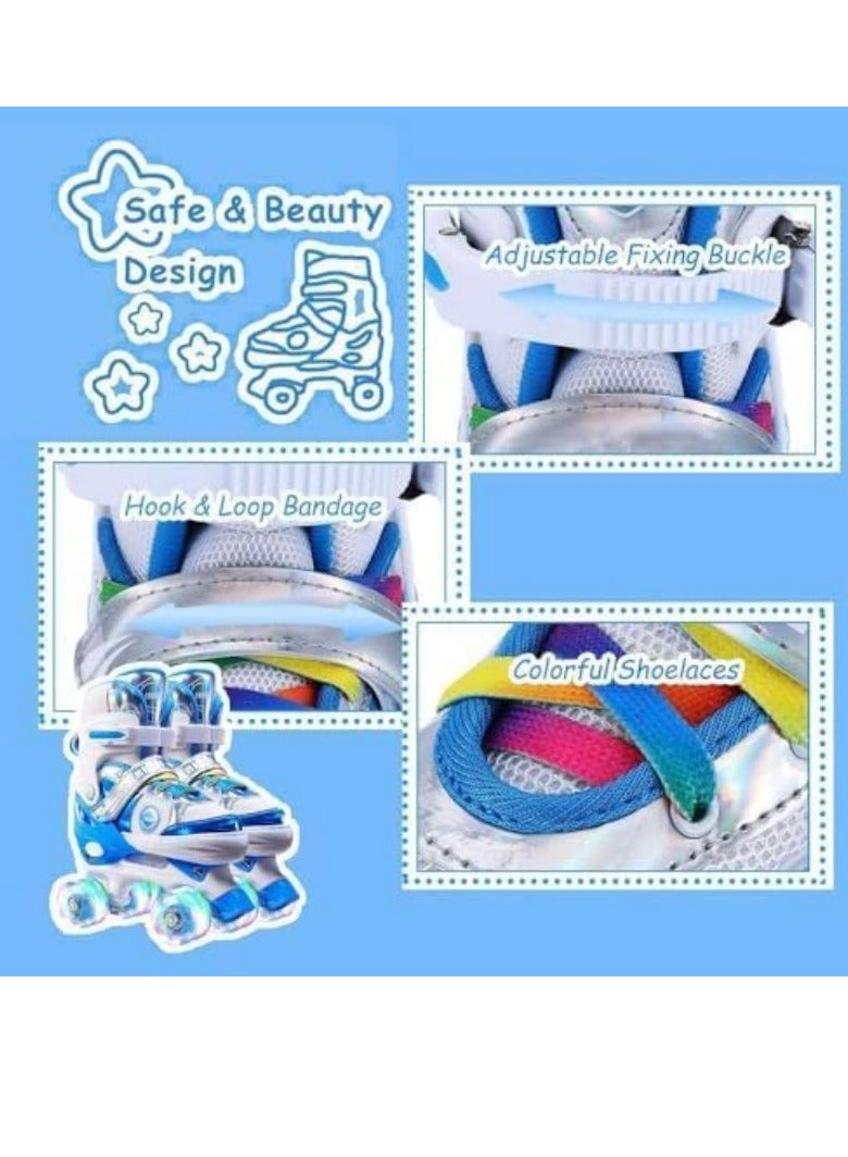 Generic Kids Roller Skates Shoes 4 Wheels Roller Shoes Boys Girls Wheel Shoes Roller Sneakers Shoes For Beginner More Balanced For Ramadan Gift Birthday Children Show Gift Blue  - Image 4