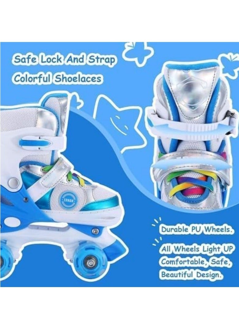 Generic Kids Roller Skates Shoes 4 Wheels Roller Shoes Boys Girls Wheel Shoes Roller Sneakers Shoes For Beginner More Balanced For Ramadan Gift Birthday Children Show Gift Blue  - Image 5