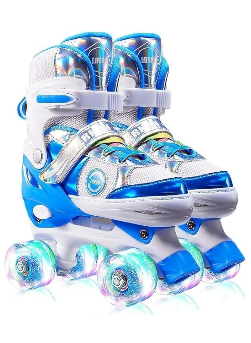 Generic Kids Roller Skates Shoes 4 Wheels Roller Shoes Boys Girls Wheel Shoes Roller Sneakers Shoes For Beginner More Balanced For Ramadan Gift Birthday Children Show Gift Blue  - Image 1