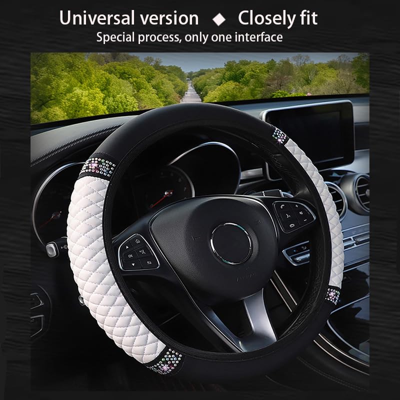 WLERIR Microfiber Leather Steering Wheel Cover with Anti-Slip Lining Universal Car Accessory for Steering Wheel with a Diameter of 14.5-15 inch (White) - Image 3